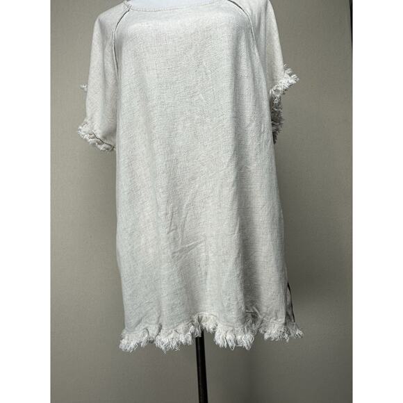 Umgee USA Women's Sz 2XL Tunic Top Tan Front Animal Print Back Boho Fringe Trim - Picture 3 of 14